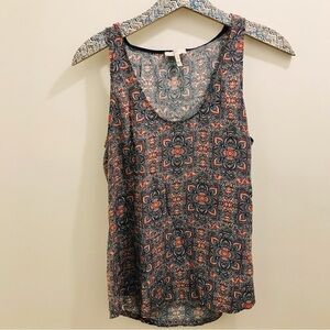 Joie Silk Tank Top small blue coral medallion paisley